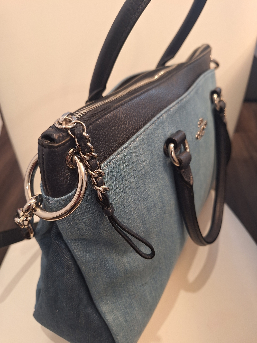 Coach Blue Denim Mia Satchel w/ Black Leather Trim EUC - Picture 7 of 8